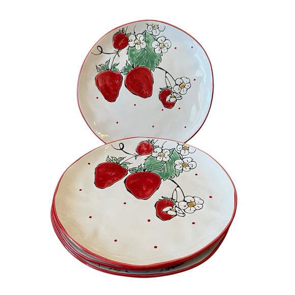 Eli + Ana Jewel of the Garden Strawberry 11in Dinner Plates Set of 4 NEW - Picture 2 of 15